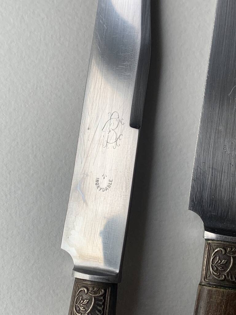 12 old large knives Horn handle Stainless steel blade