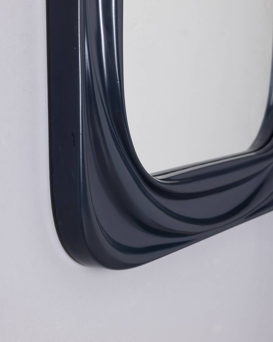 Vintage 1970s square wall mirror in blue plastic, Italian design