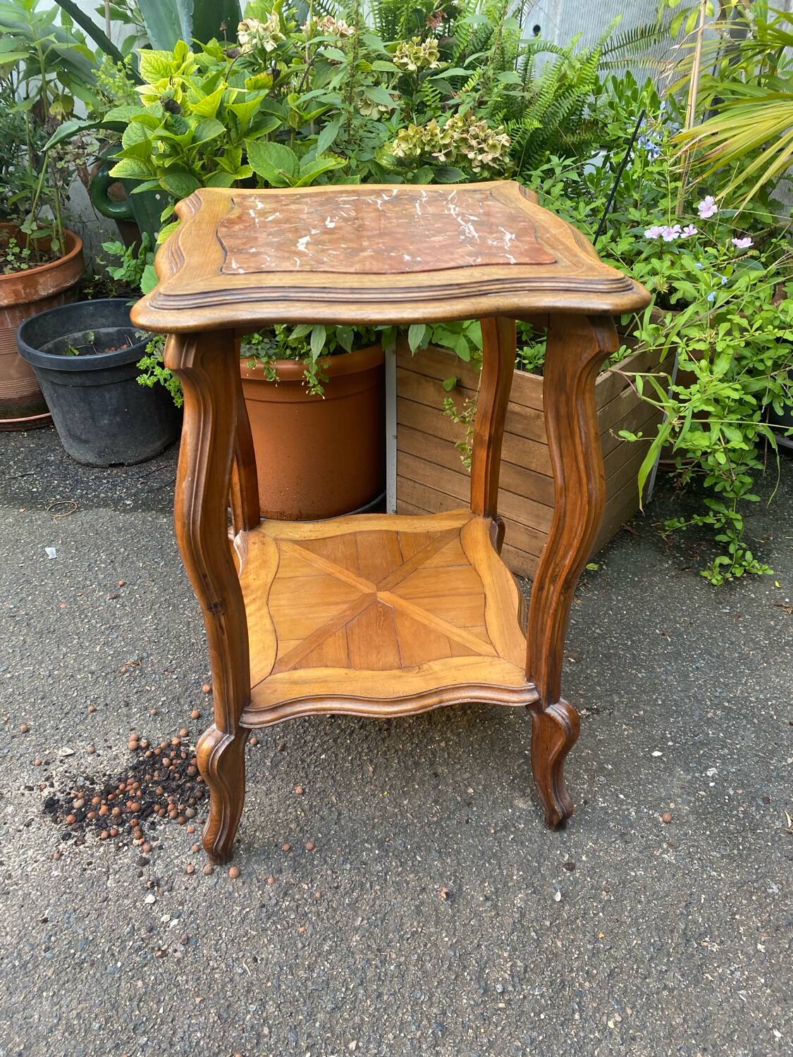 Sellette marbre et marqueterie