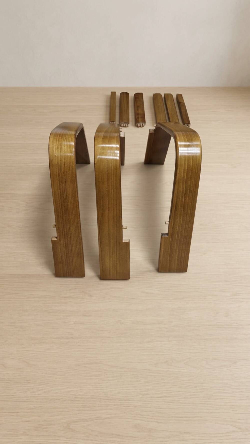 Pair of mid-century woven wood armchairs, 1950s, Czechoslovakia, 68 × 90 × 100 cm