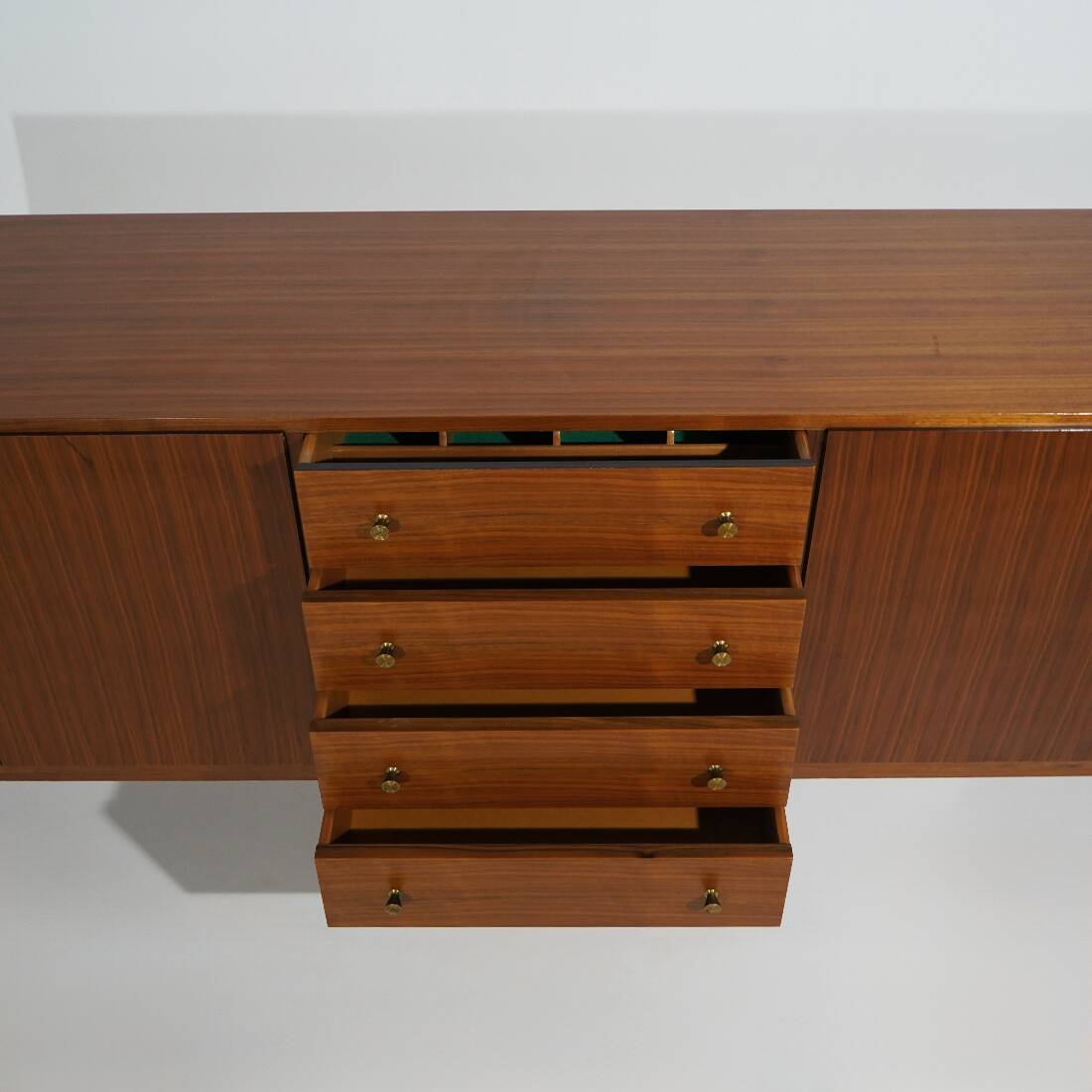 Wooden sideboard with brass knobs, 1960s
