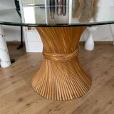 McGuire Bamboo Table – wheat sheaf base, round glass top