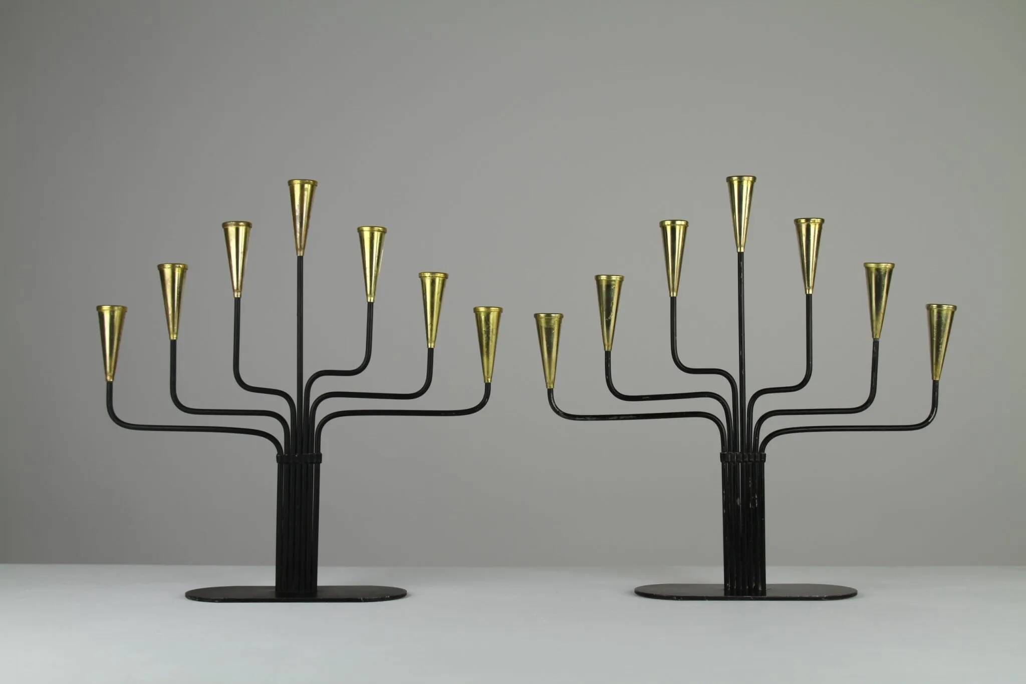 Pair of Seven-Candle Candelabras — Gunnar Ander for Ystad-Metall, Sweden, 1960s