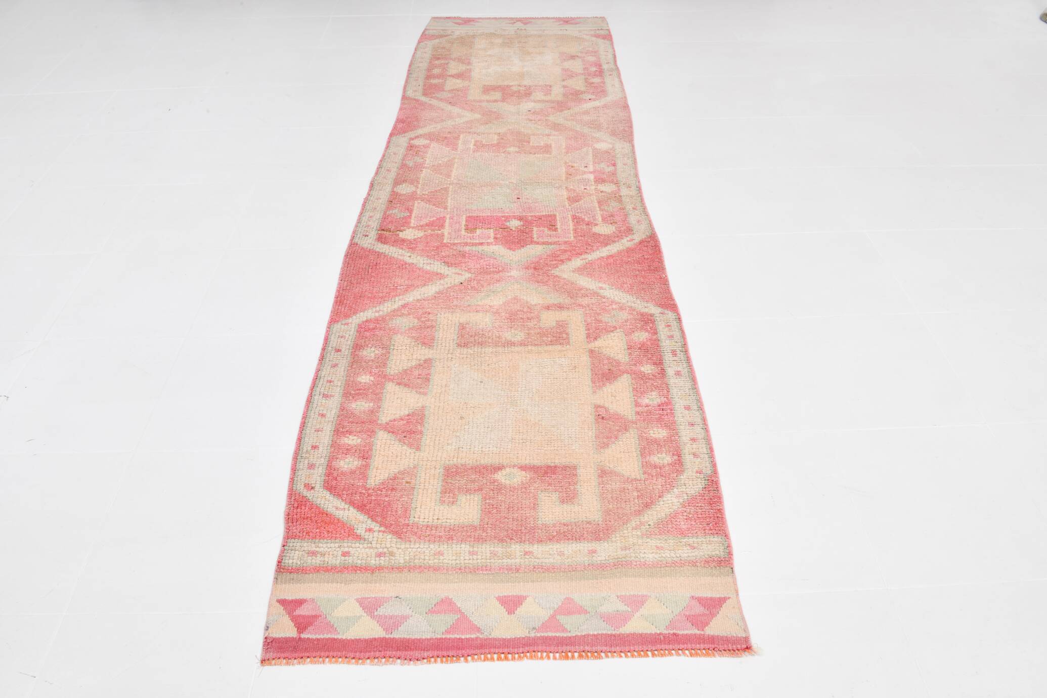 3x10 Soft Pink Turkish Vintage Runner Rug, 97x324Cm