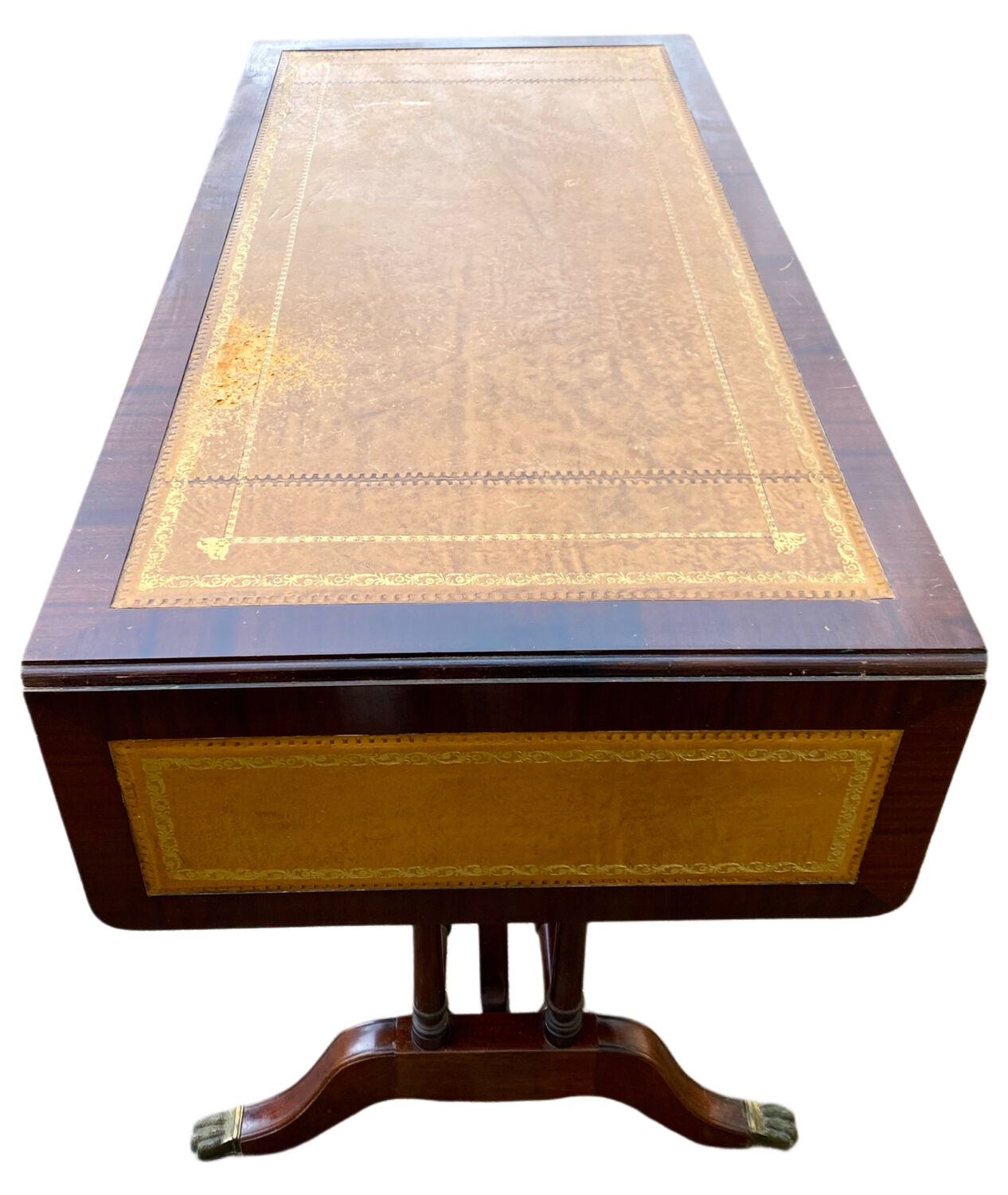 English mahogany double-sided desk with extension.