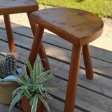 Duo of French half-moon farm stools tripod 60s