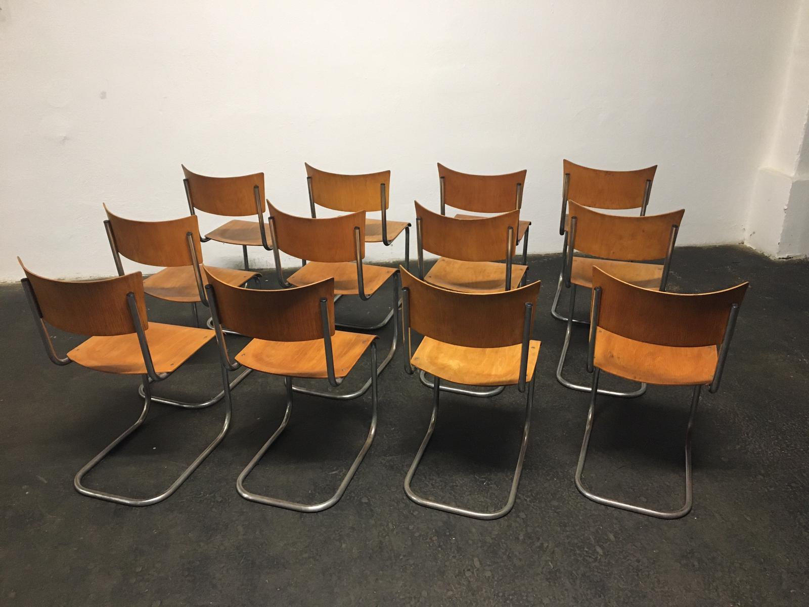 Set of 12 tubular steel chairs Mart Stam