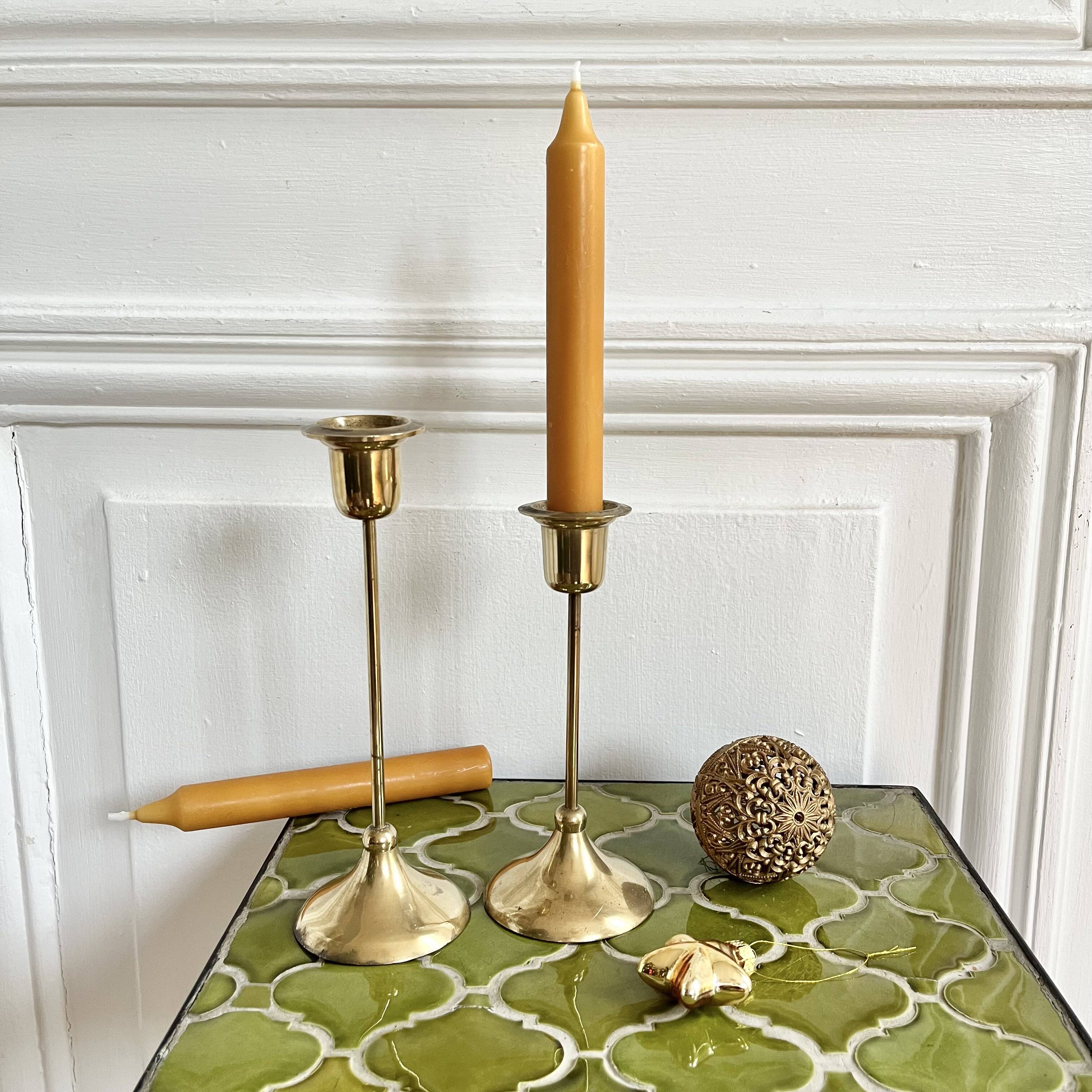 Pair of Scandinavian style brass candlesticks
