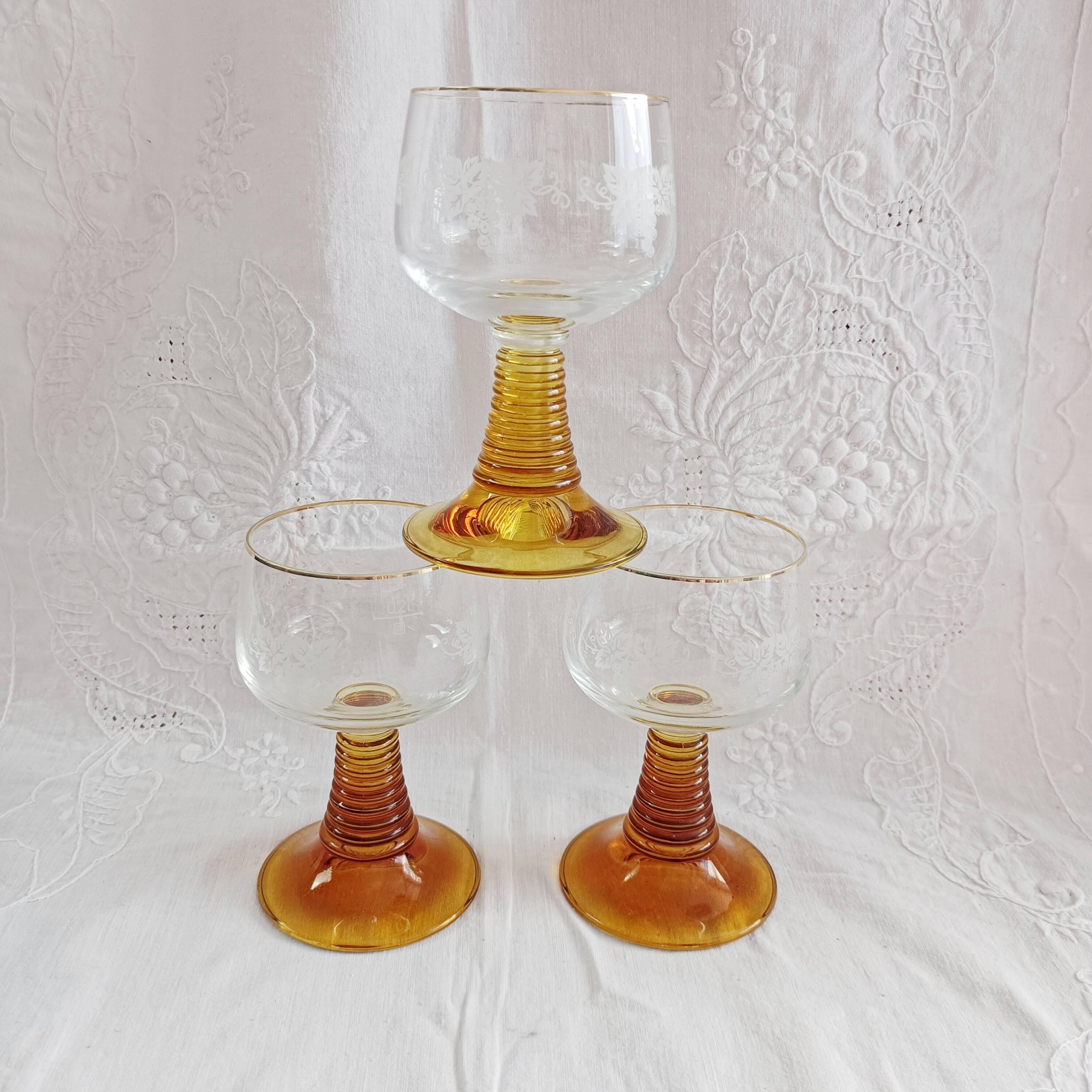 Set of 3 amber glass stemware
