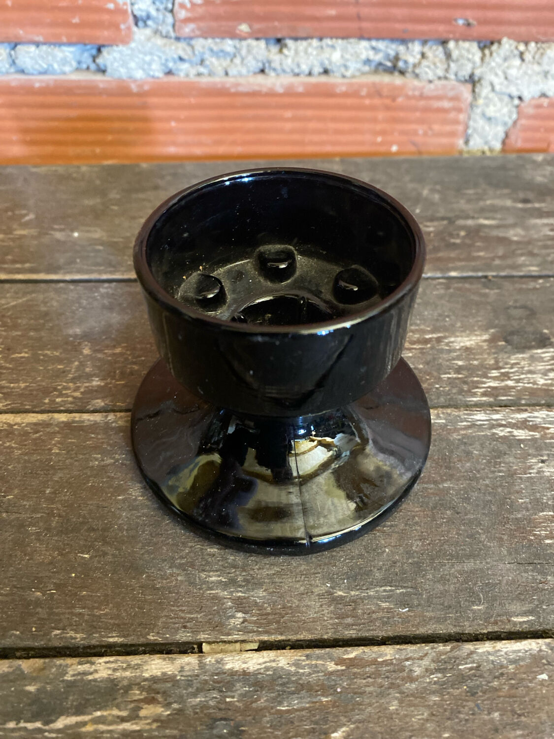 Vintage 1970s Black Opaline Space Age Candle Holder