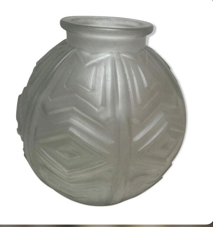 Art Deco ball vase 1930 in molded and pressed frosted glass