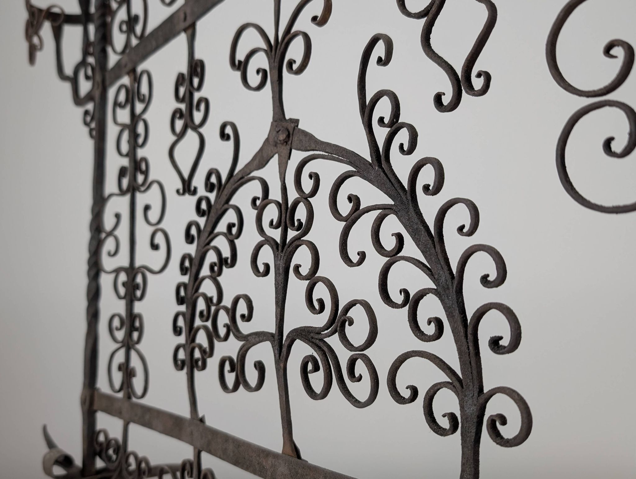 Spanish Wrought Iron Fireplace Screen Candelabra, Arts and Crafts, 1880s