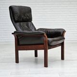 Chaise longue réglable, cuir marron années 1970, design suédois par göte möbler