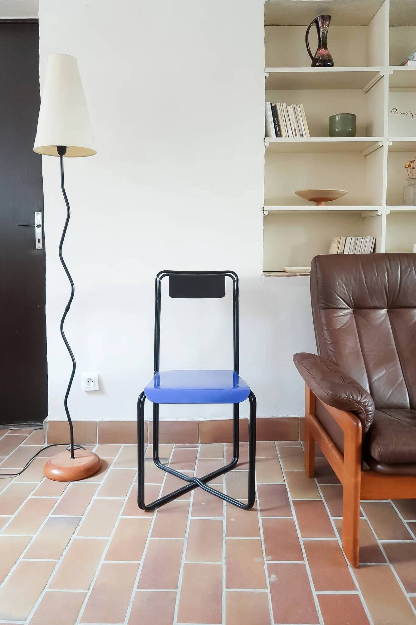 Chair Kaa by Francesco Soro, blue lacquered metal, 1980s