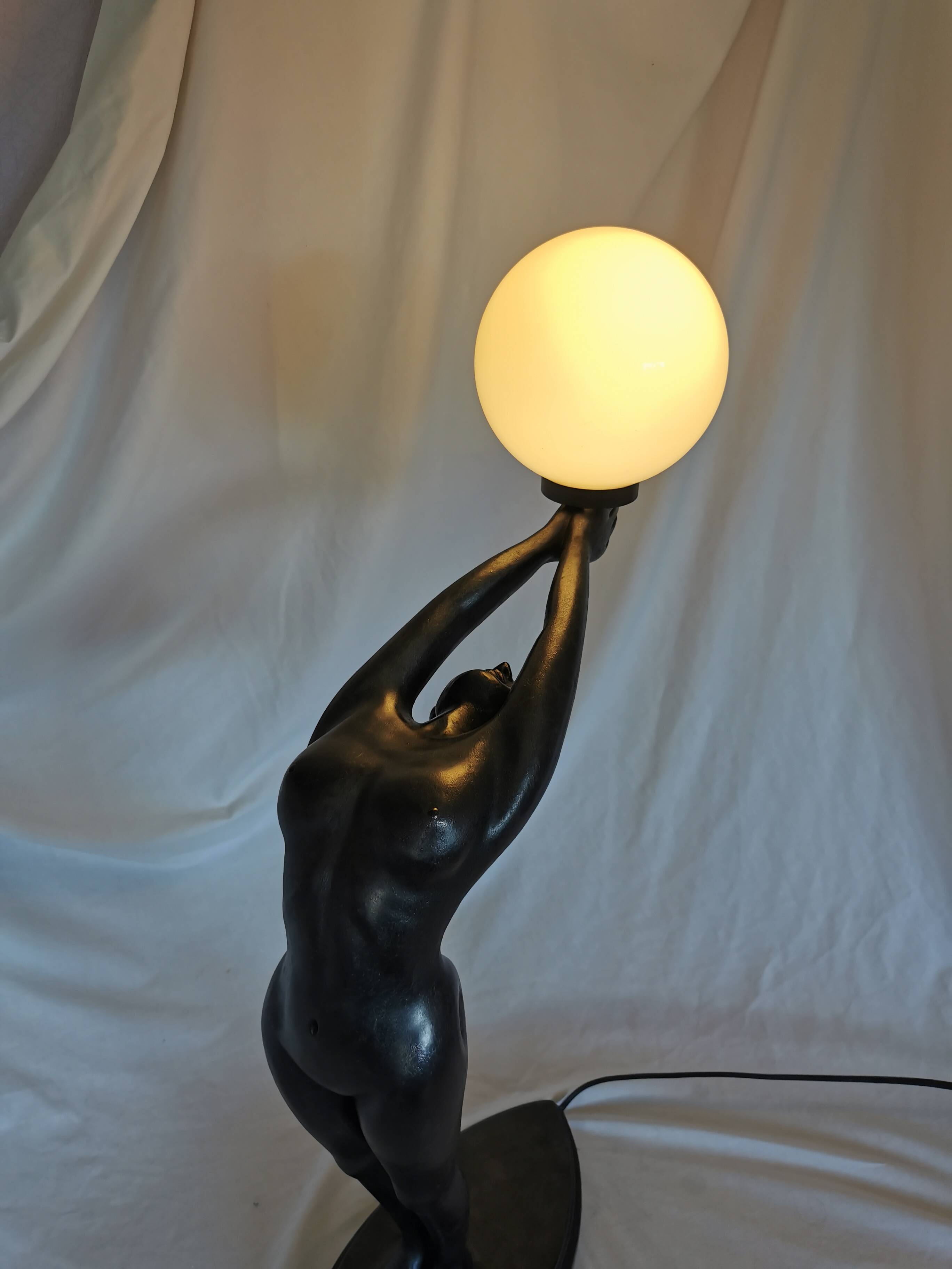 Large lamp, woman with ball, yoga, art deco style, 1980
