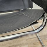 70s armchair in chromed tubular and black leather