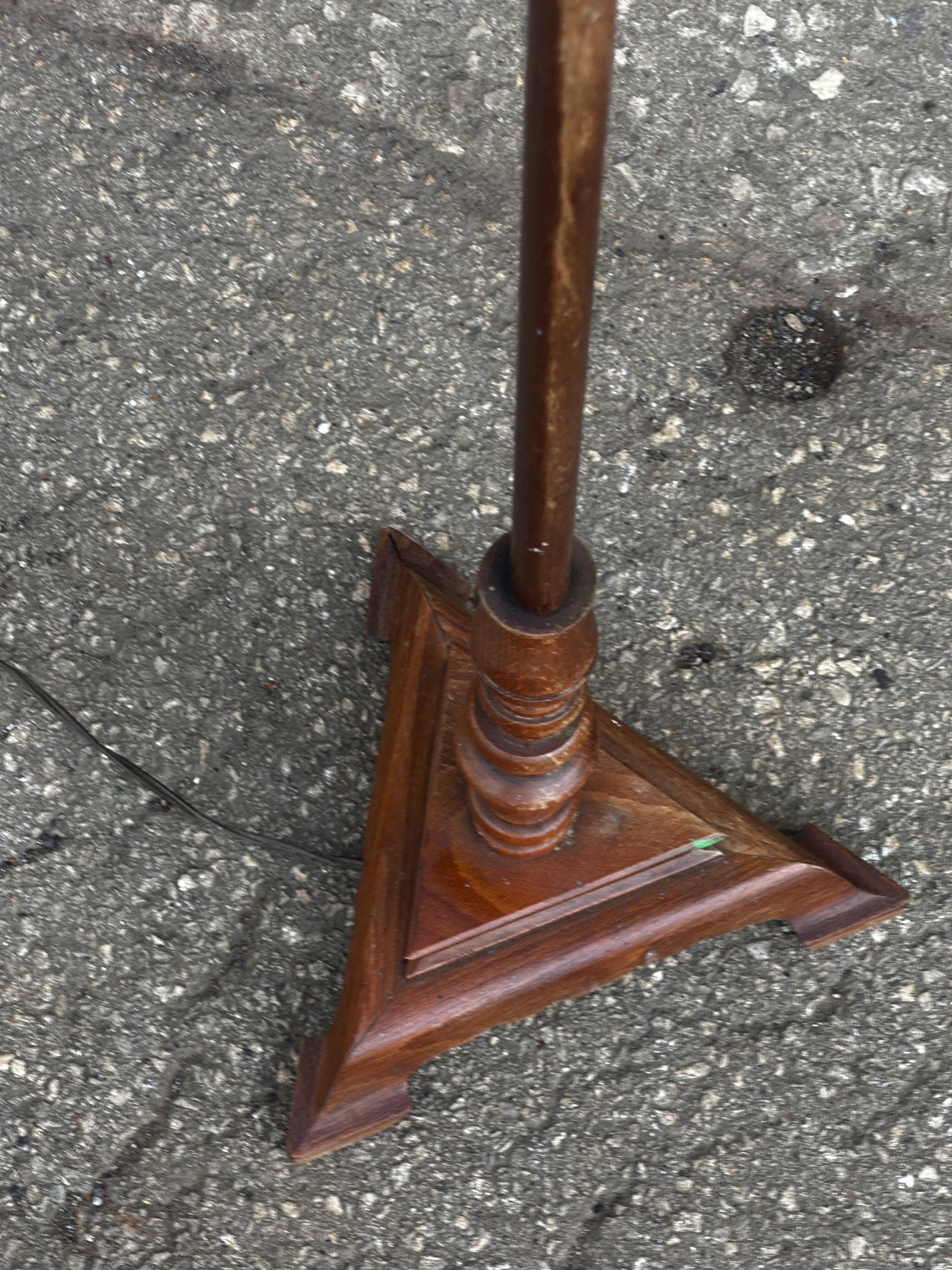 Turned wooden floor lamp from the 1950s.