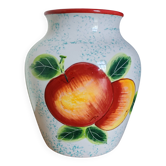 White Ceramic Vase with Peach and Leaf Motifs
