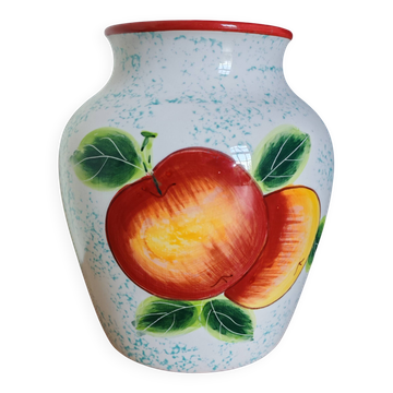 White Ceramic Vase with Peach and Leaf Motifs