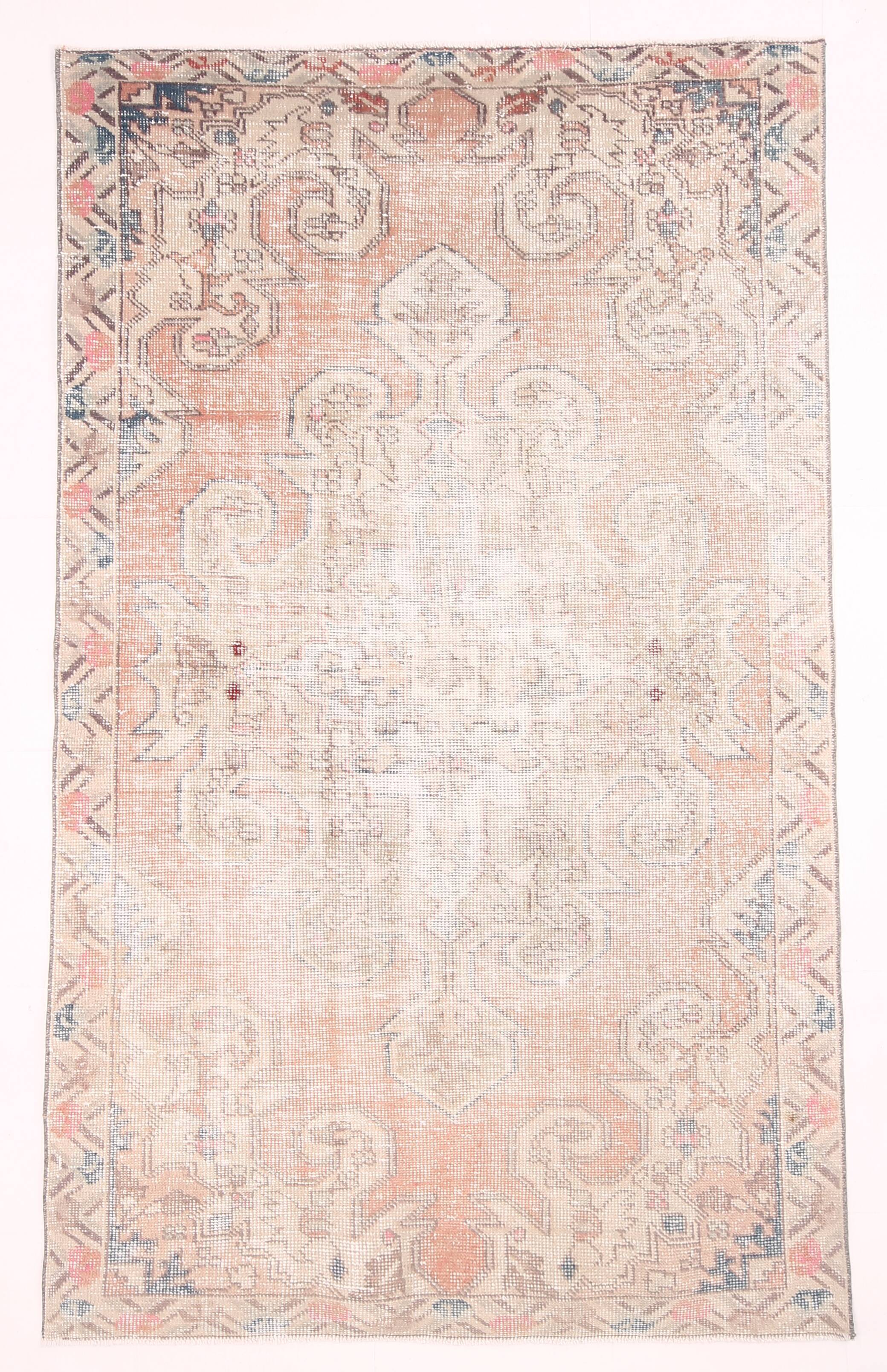 Soft Pastel Orange Wool Vintage Rug