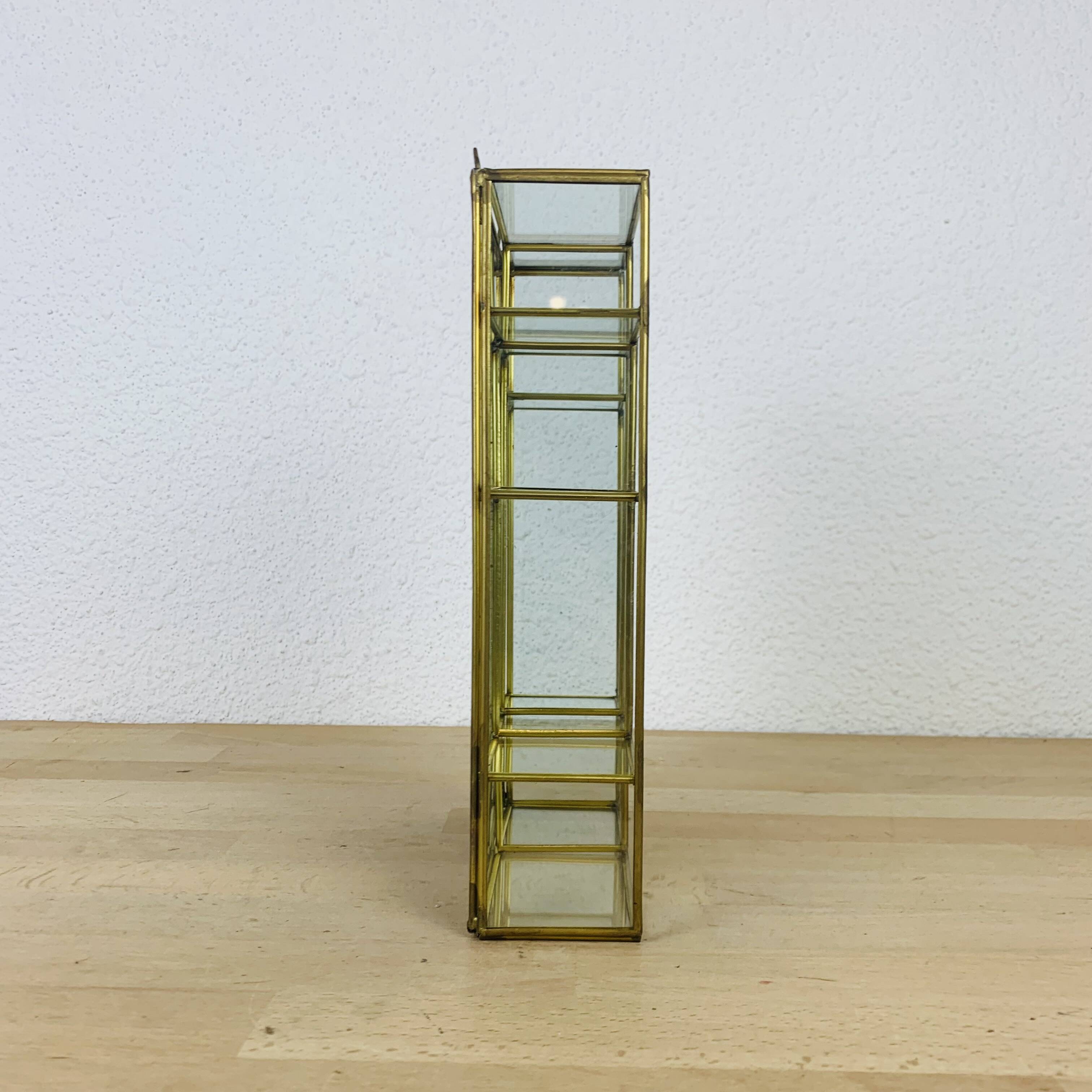 Miniature brass glass display case, shelf