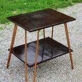 Vintage double wooden side table with copper base from the 50s