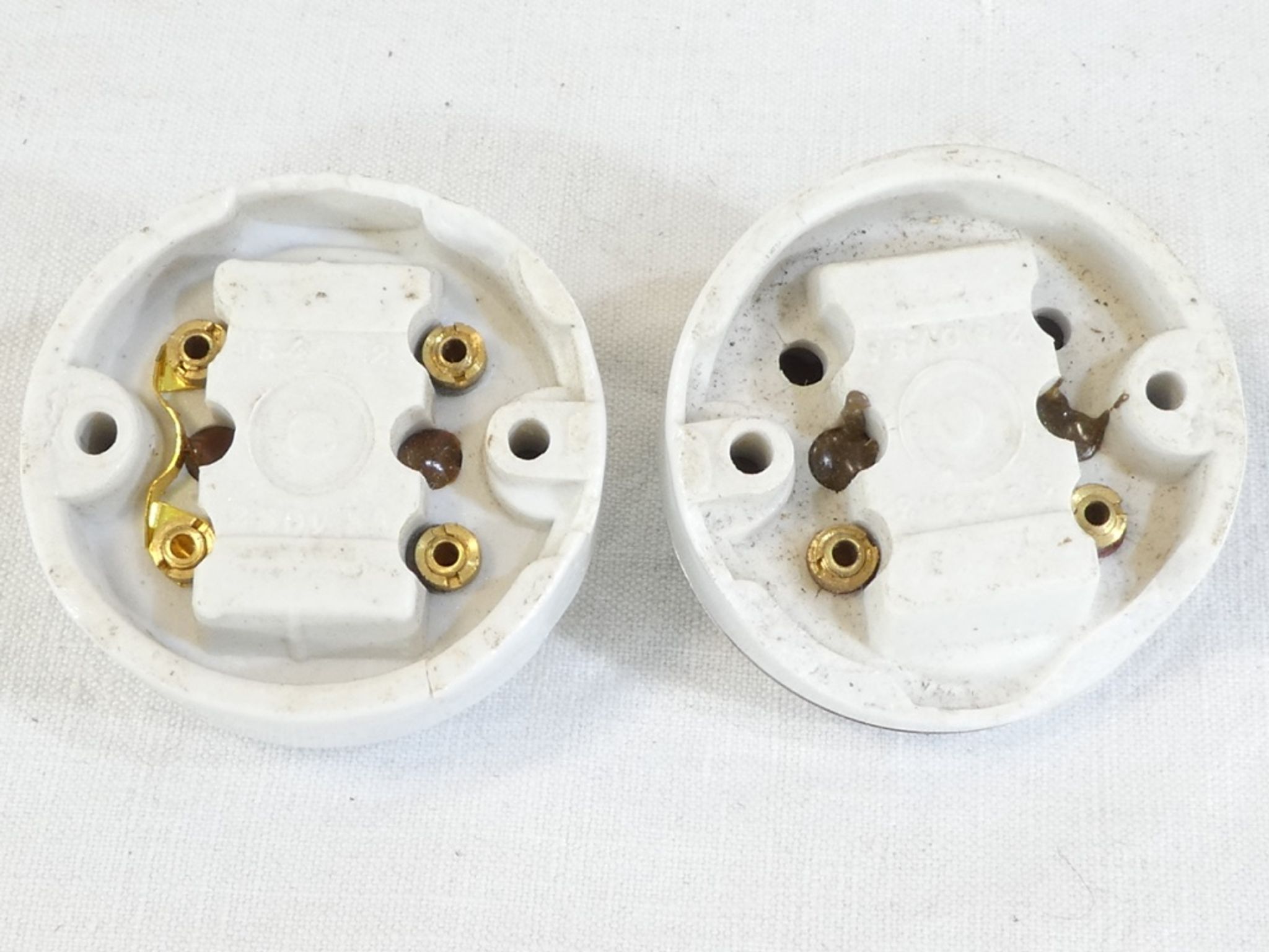 3 Ancient porcelain switches and industrial vintage crhomé metal