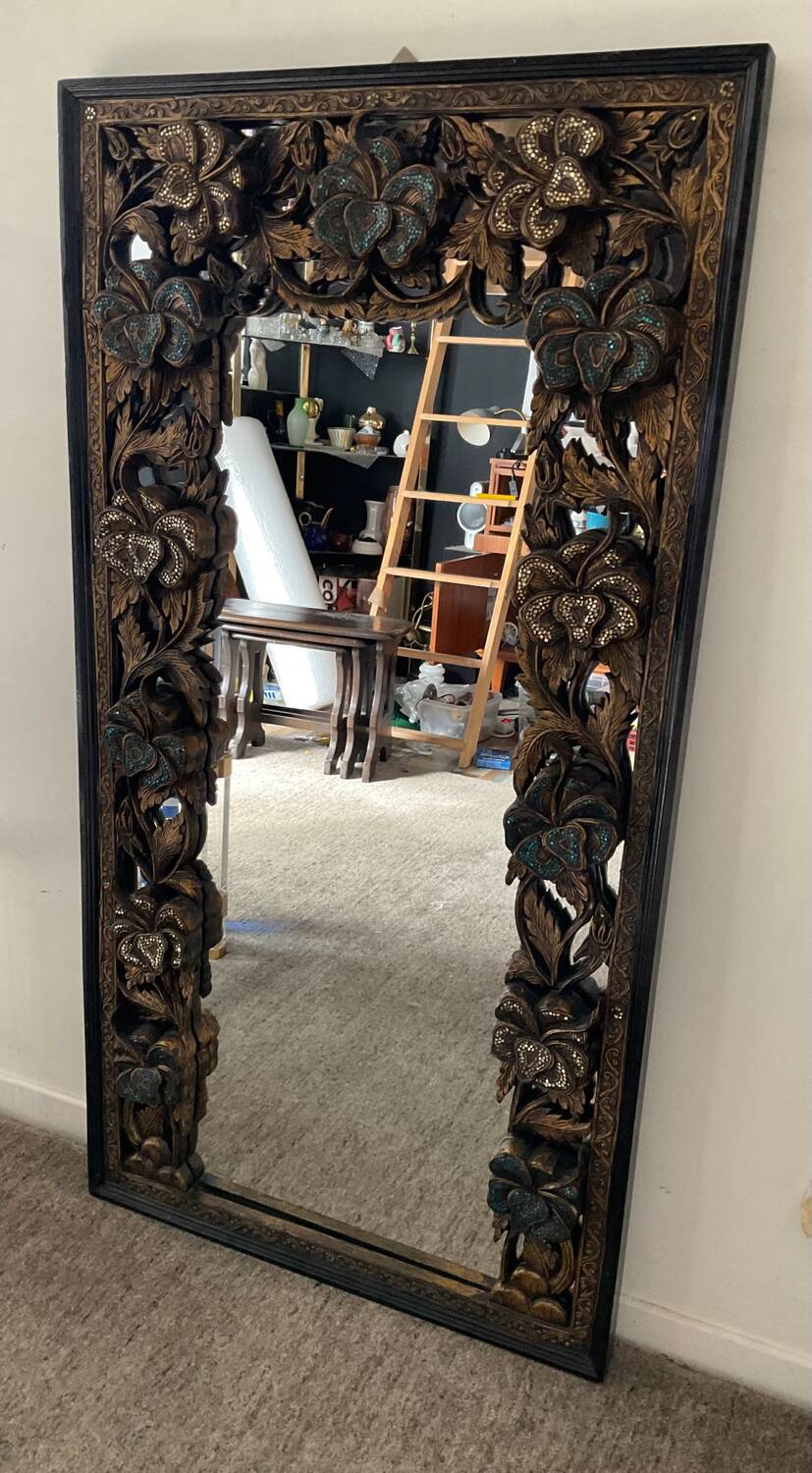 Ethnic carved wooden mirror 127x66cm