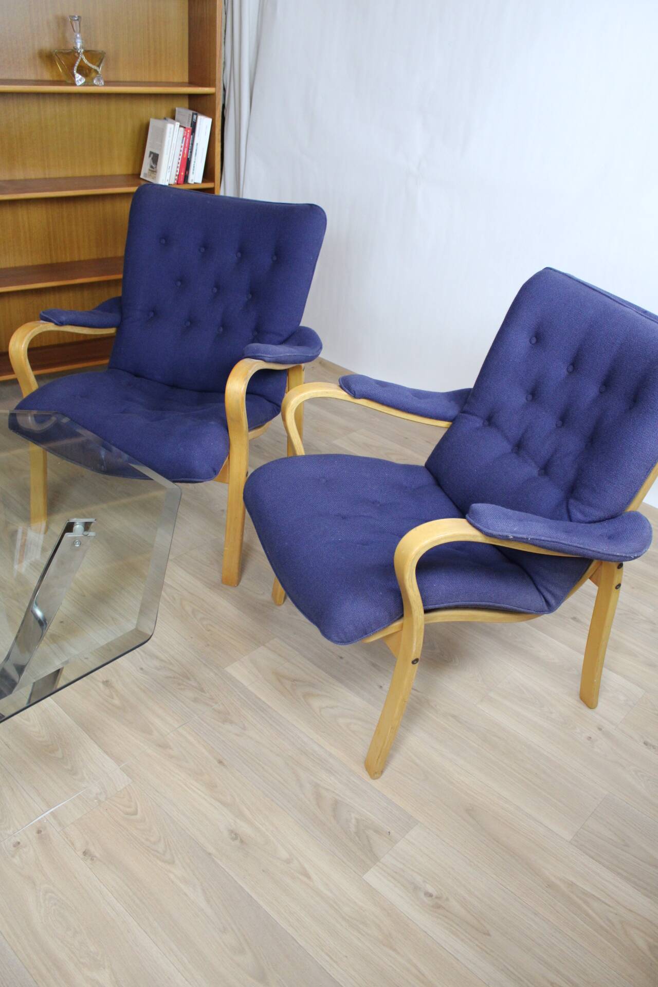 2 vintage Scandinavian blue armchairs by Peter Axel Berg, 1960s, Denmark