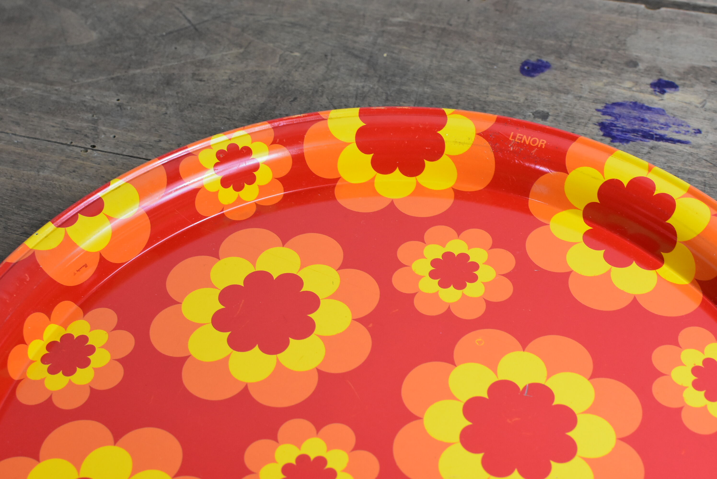 Vintage orange flower tray.