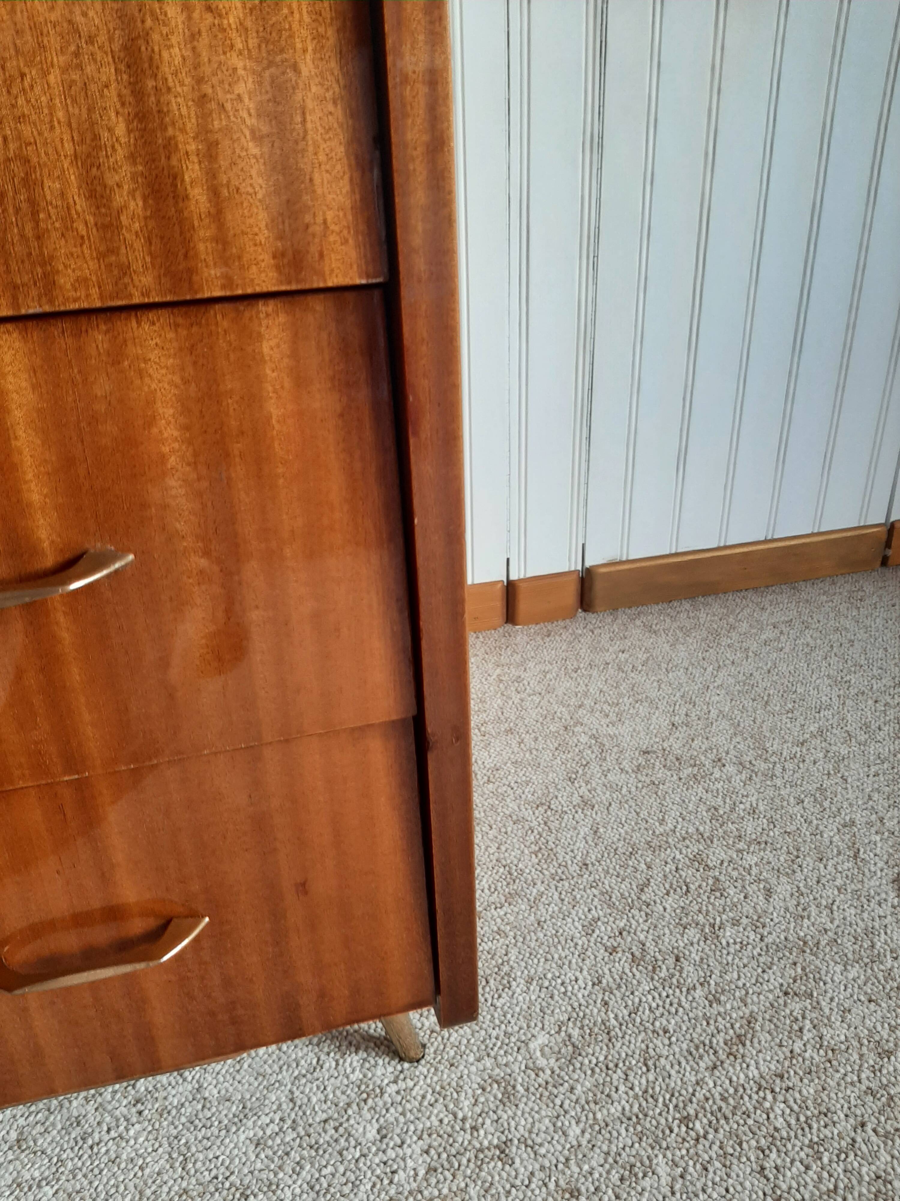 Vintage chest of drawers 3 drawers - varnished teak - Scandinavian style - retro patterns - 60s
