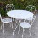 Salon de jardin 1 table 3 chaises 1 fauteuil fer forgé blanc ancien