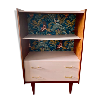 Pink and wood bookcase