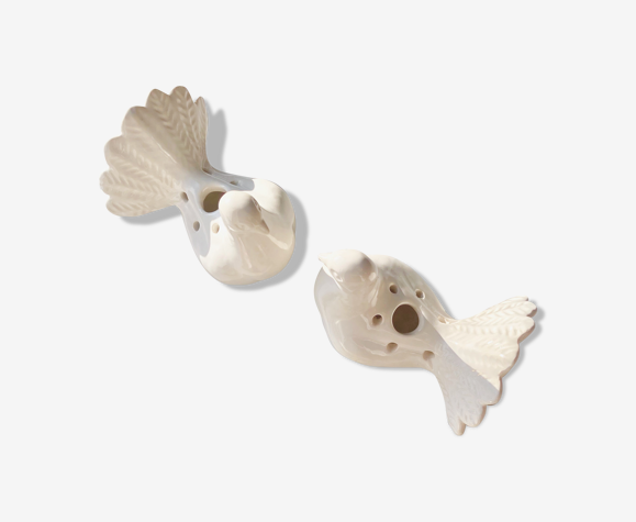 Paire vases pique fleurs oiseau