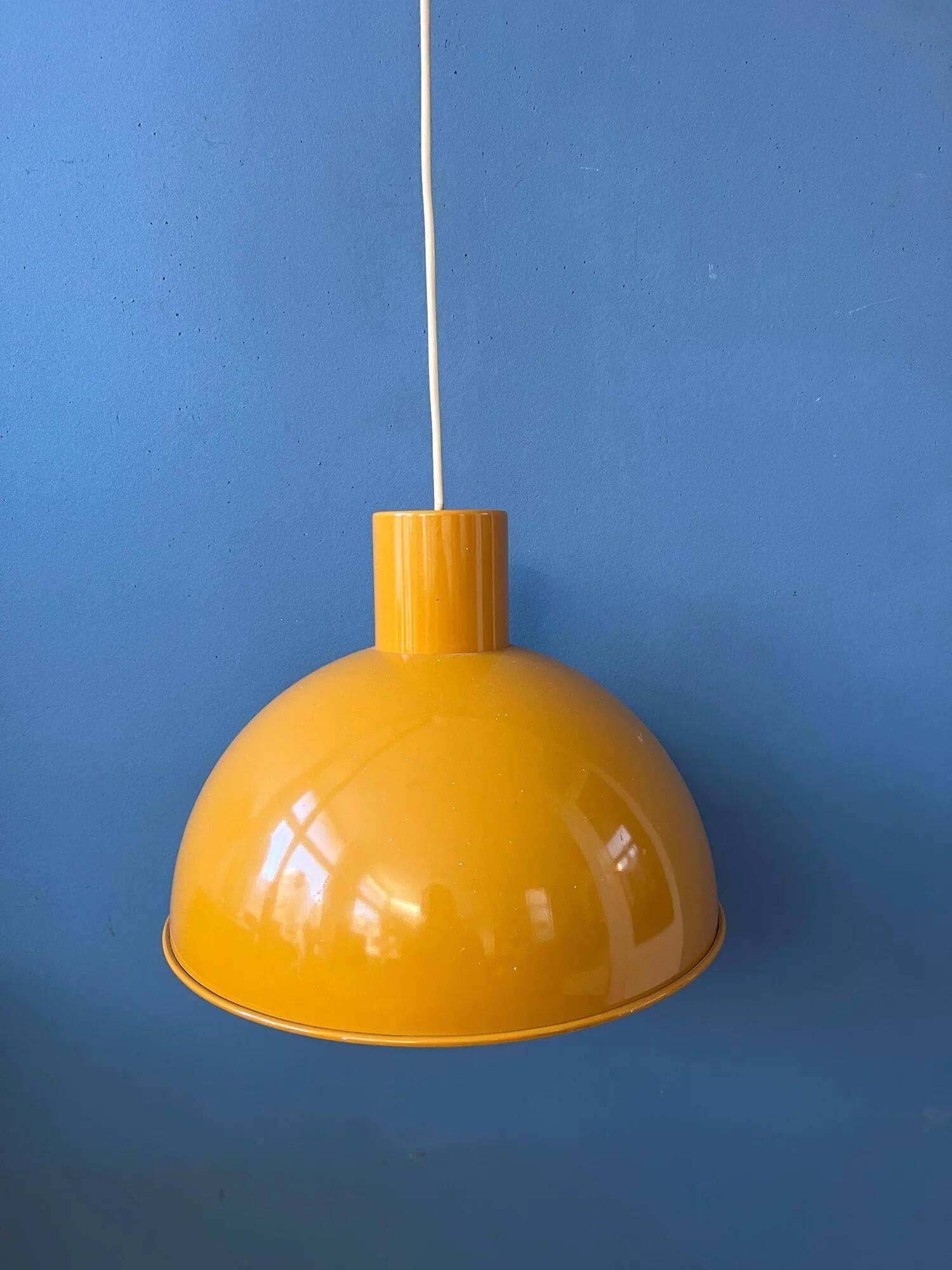 Yellow enamel pendant lamp by Joe Hammerborg for Fog & Mørup