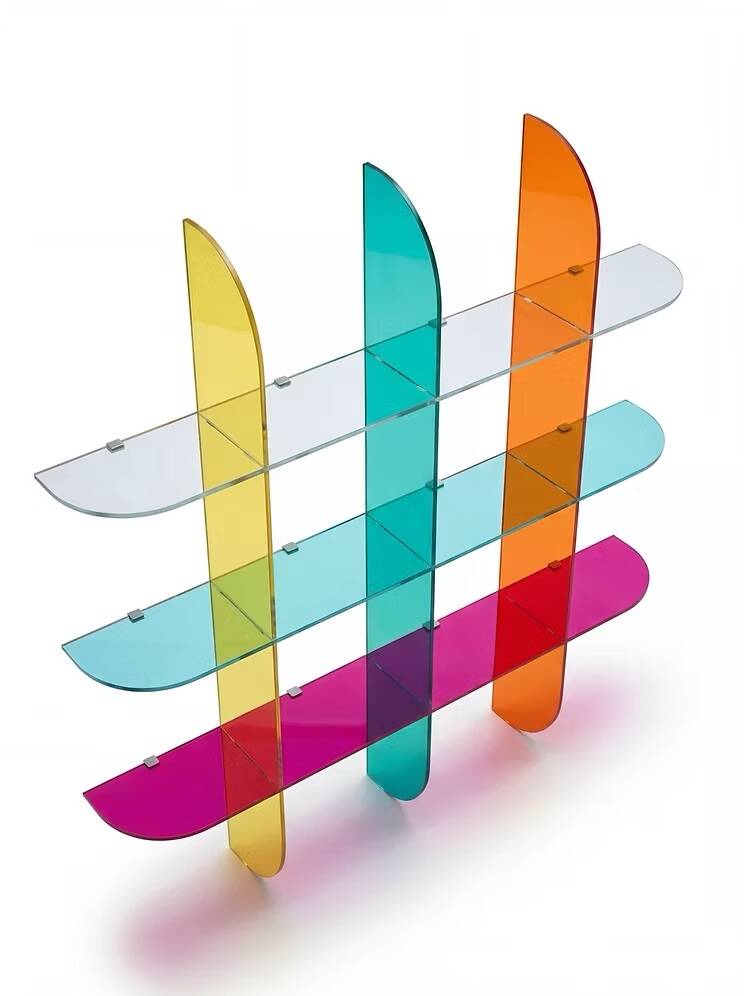 Multicoloured designer wall shelf in PMMA (plexiglass) 15 mm – 200×200×28 cm