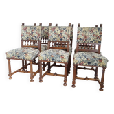Series of 6 Renaissance style chairs in walnut wood