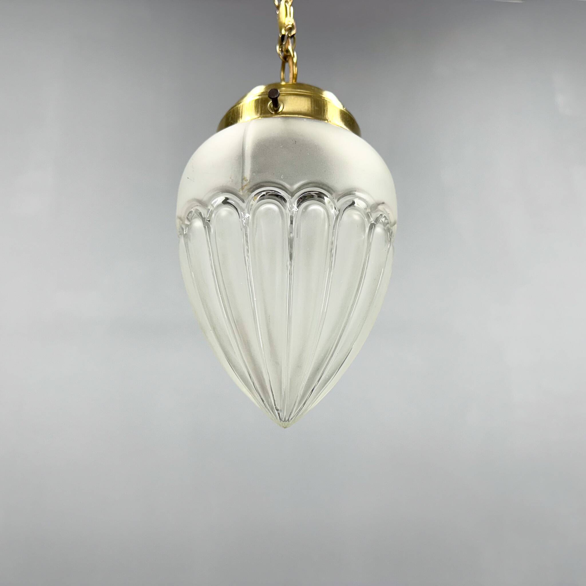 Art Deco Brass & Glass Pendant Light, Germany 1930s, Restored