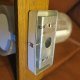 Pair of Doria crackled frosted glass and teak wall lights, 1960s