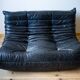 Black leather 3-seat Togo sofa attributed to Michel Ducaroy for Ligne Roset