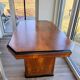 English Art Deco table in flamed walnut – London, 1960