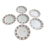 Set of 6 flat plates, Art Deco, Monaco model, K & G Lunevile,