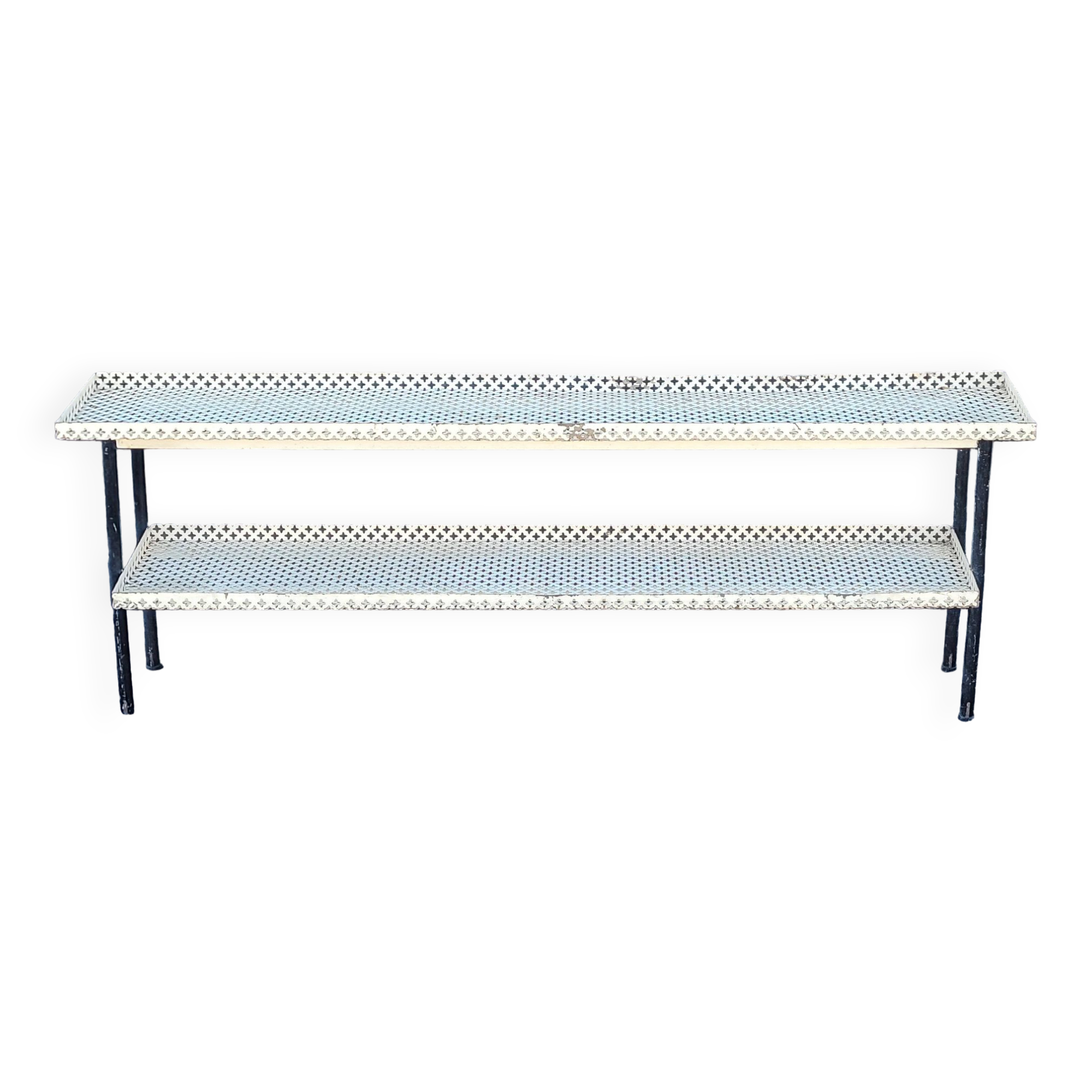 Vintage perforated metal craft display shelf