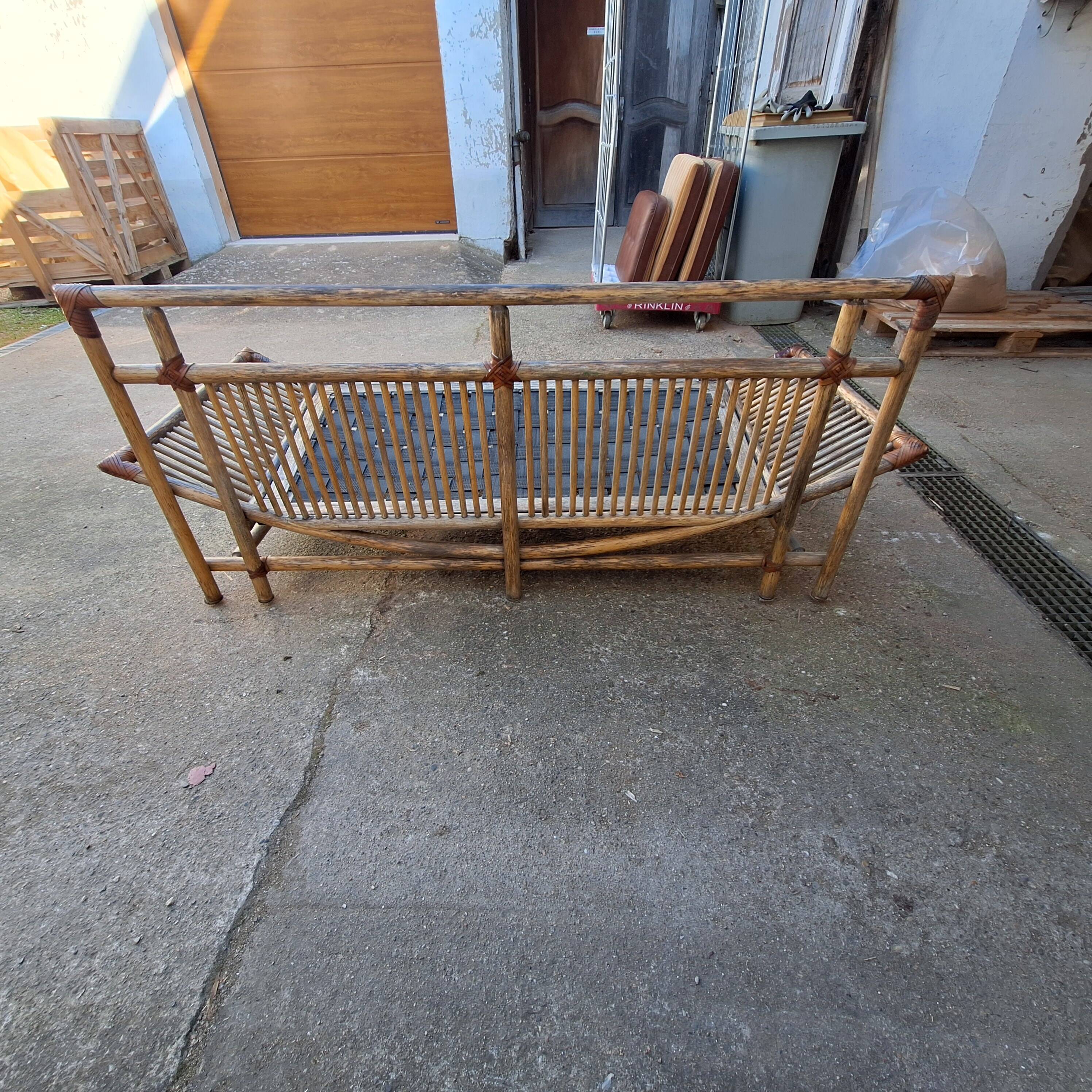 Rattan and bamboo terrace bench