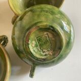 Set of 4 cups with starters or dessert in glazed earth of Biot green 1960