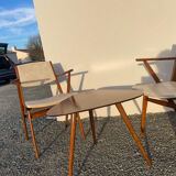 Scandinavian pair of armchairs and tripod table