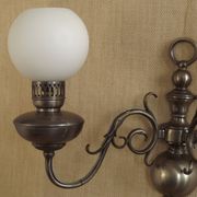 Vintage French silvered Flemish double wall sconce with opaque white glass shade 5007.