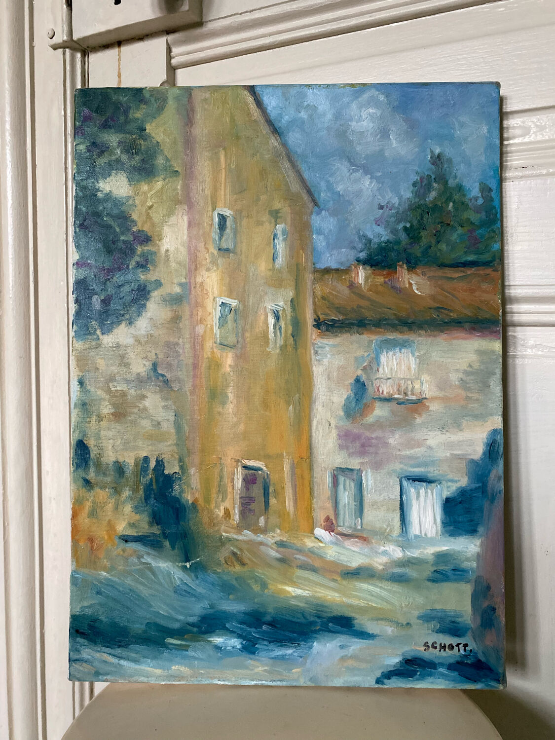 Contemporary painting colorful village