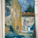 Contemporary painting colorful village