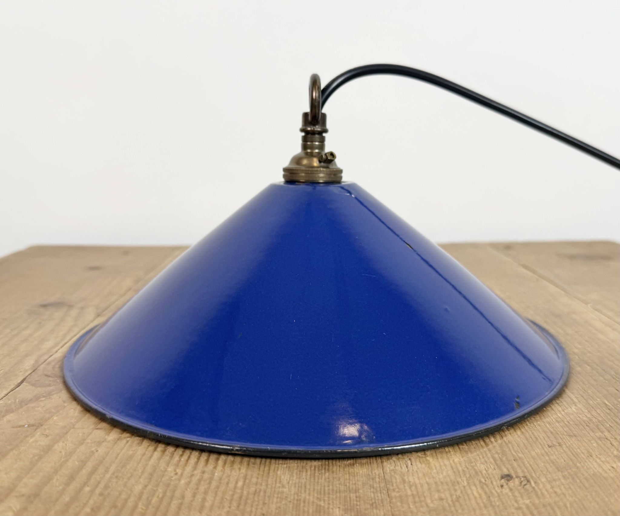 Industrial Cobalt Blue Enamel Factory Pendant Lamp, 1950s